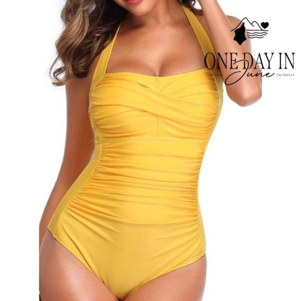 Smismivo Retro Halter One Piece Swimsuit Size L